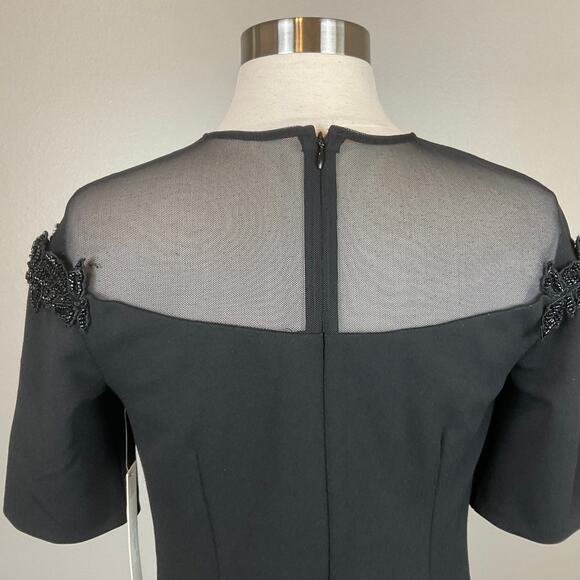 Eliza J Black Sequined Crepe Cocktail Dress Size 8 Short Sleeve Crew Neck Sheath - Picture 6 of 12